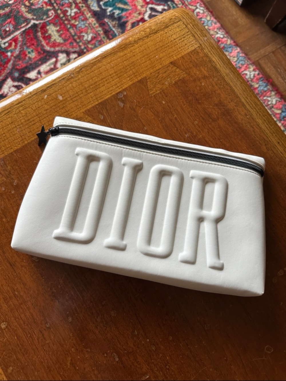 Dior White Embossed Logo Cosmetic Pouch